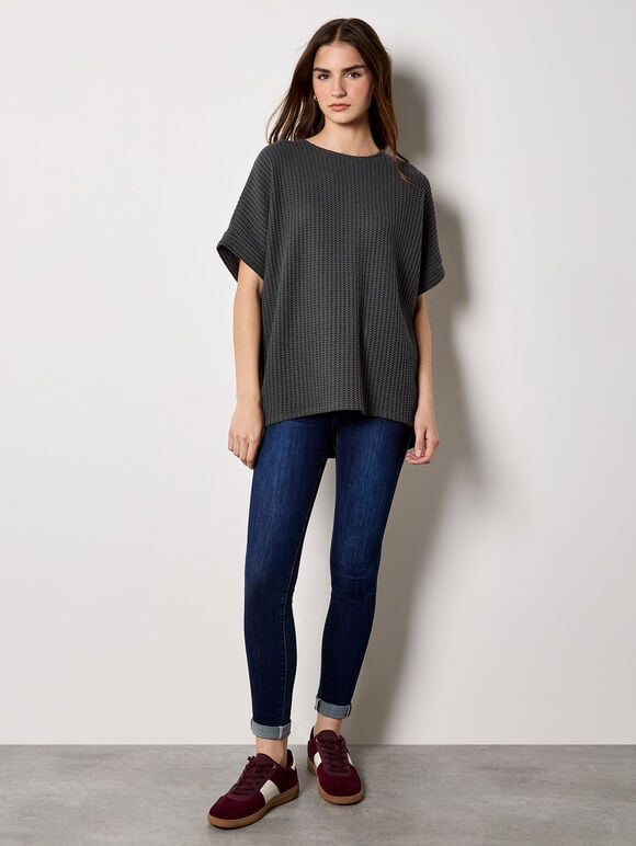 Waffle Knit Batwing Top, Dark Grey - Charcoal, large