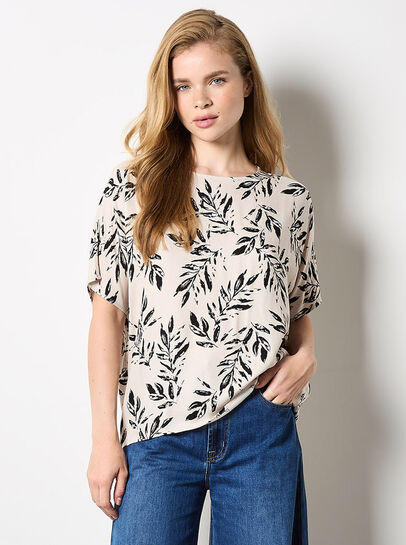 Leaf Print Woven T-Shirt