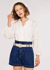 Embroidered Volume Sleeve Top, Cream, large