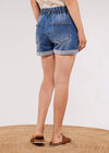 Ruched Denim Rolled Hem Shorts, Blue, large