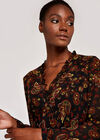 Paisley Long Sleeve Ruffle Dress, Black, large
