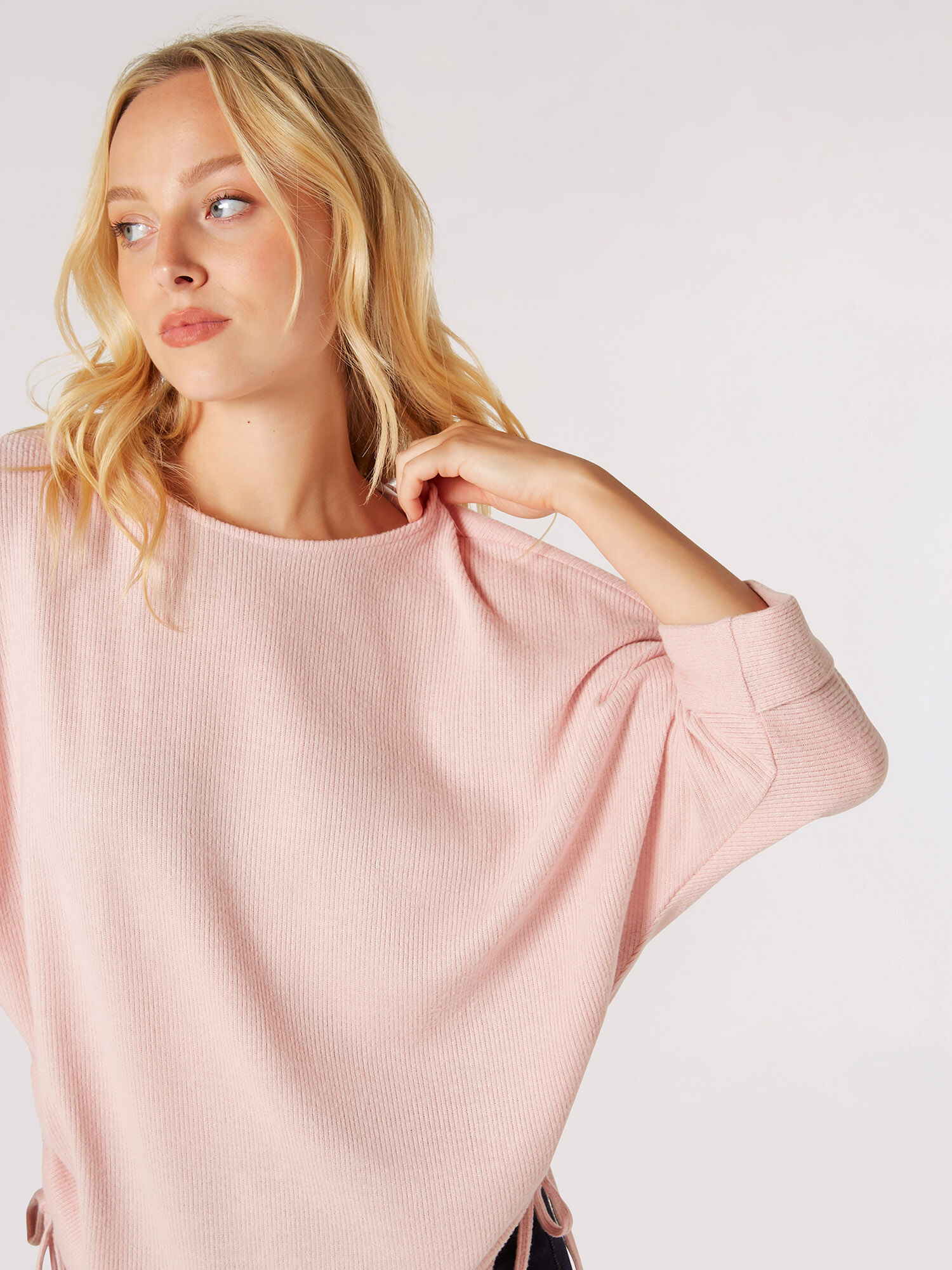 Soft Touch Drawstring Batwing Top Apricot Clothing