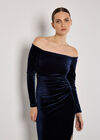 Bardot Velvet Midi Dress , Navy, large