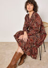 Curve Paisley Shimmer Midi Dress, Rust, large