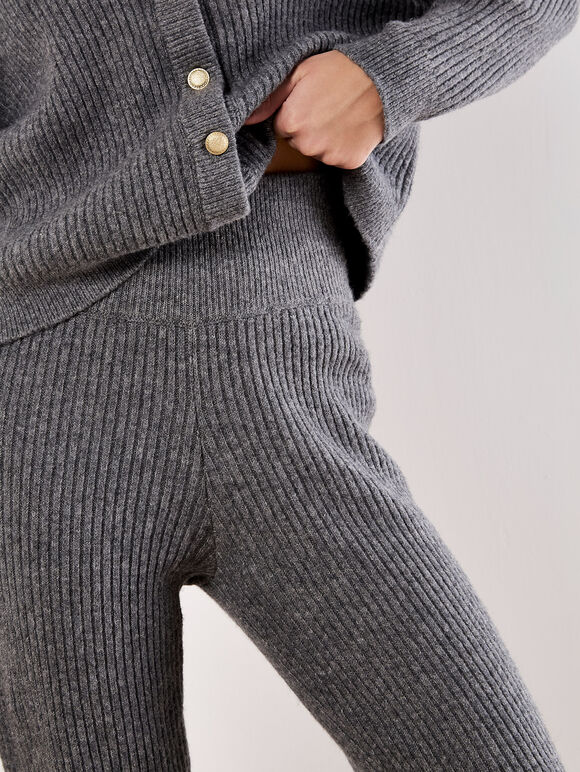 Soft Ribbed Knit Slim-Leg Joggers, Grey, large