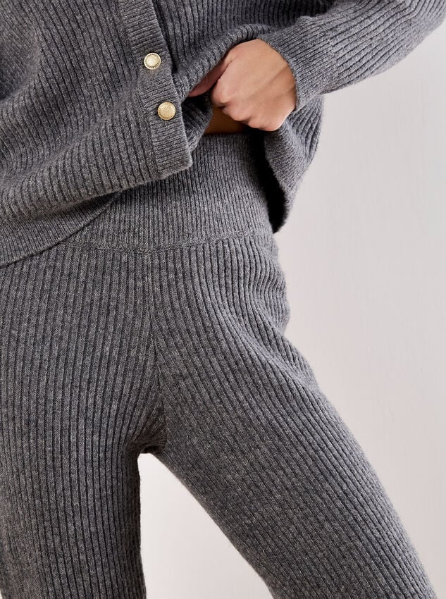 Soft Ribbed Knit Slim-Leg Joggers, Grey, large