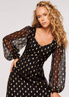Gold Foil Chiffon Midi Dress, Black, large