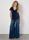 Ruffle Front Woven Top, Navy, large