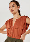 Pocket Vneck Military Top, Rust, large