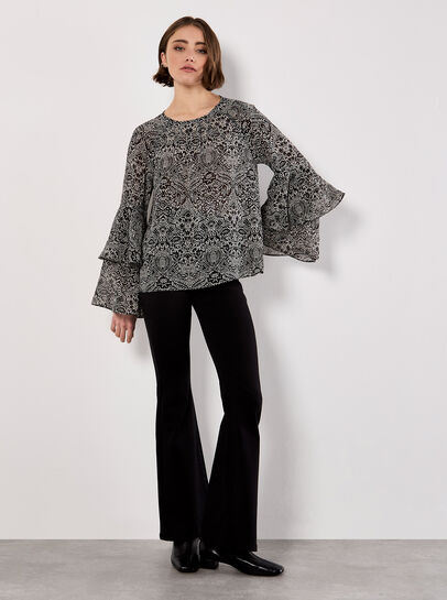 Paisley Print Ruffle Sleeve Blouse