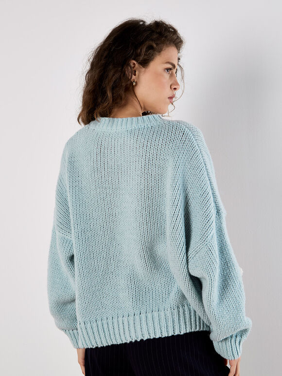 Embroidered Daisies Jumper, Blue, large
