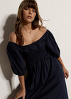 Smocked Bardot Maxi Dress, Navy, large
