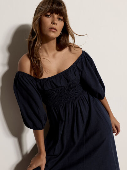 Smocked Bardot Maxi Dress