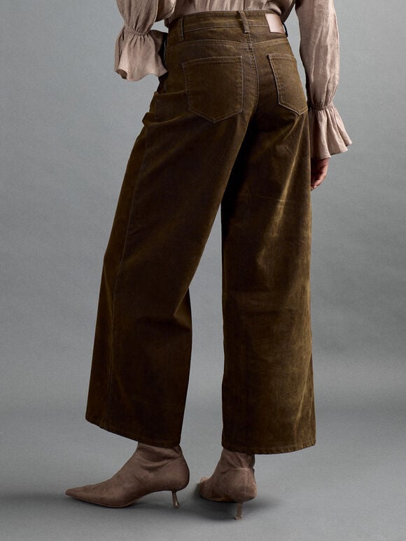 Flora Velvet Denim Wide-Leg Jeans, Brown, large
