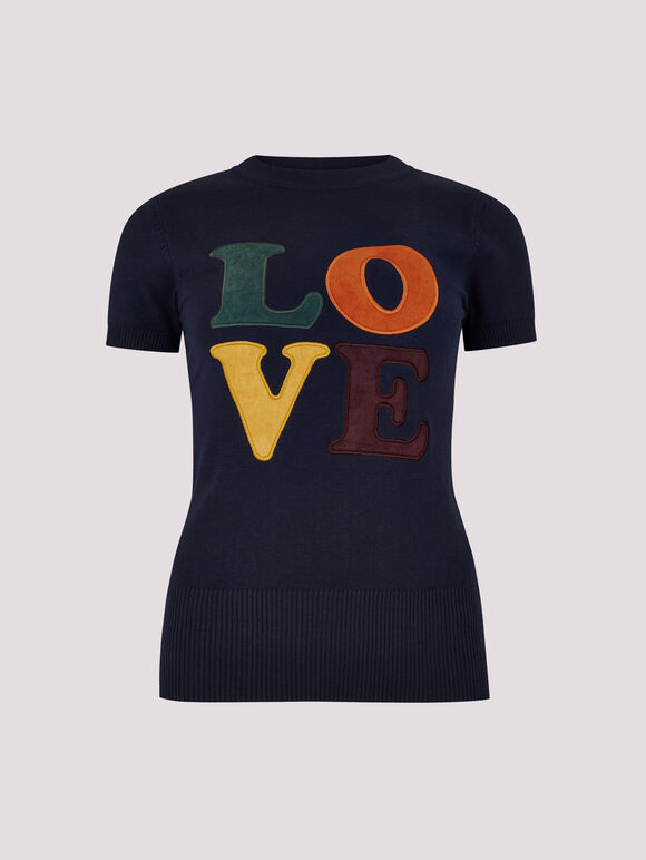 Love Knitted T-Shirt, Navy, large