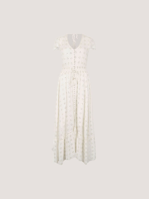 Embroidered Sequin Maxi Dress, White, large