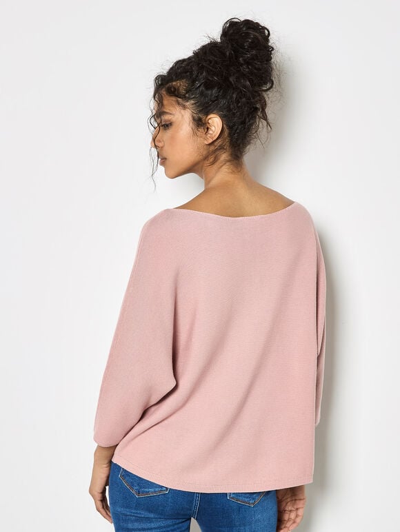 Stretch Knit Batwing Top, Pink, large