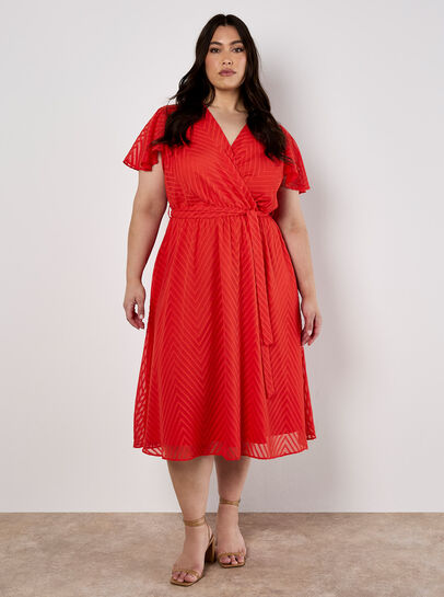 Curve Jacquard Chevron Wrap Midi Dress