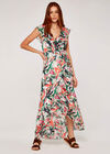 Palm Print Ruffle Dress, Cream, large