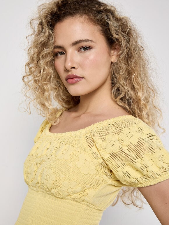 Floral Lace Milkmaid Maxi Dress, Yellow, large