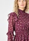 Ditsy Floral Chiffon Tiered Mini Dress, Burgundy, large