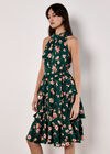 Halterneck Tiered Floral Mini Dress, Green, large