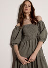 Cotton Gingham Milkmaid Midaxi Dress, Green, large