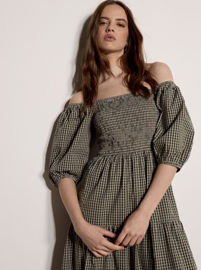 Cotton Gingham Milkmaid Midaxi Dress