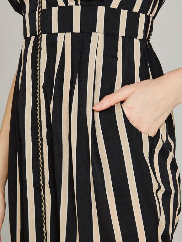 Black Stripe Crepe Maxi Dress, Black, large