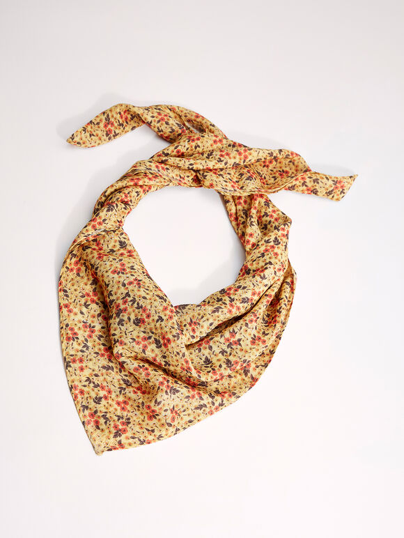 Retro Floral Scarf, Yellow, large