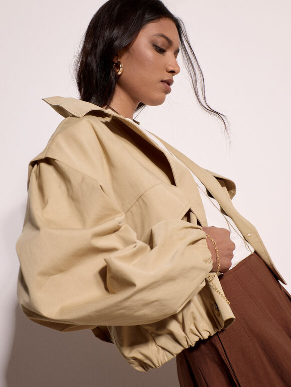 Cropped Trench Coat, Stone, large