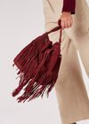 Leather Fringed Bucket Bag, Red, large