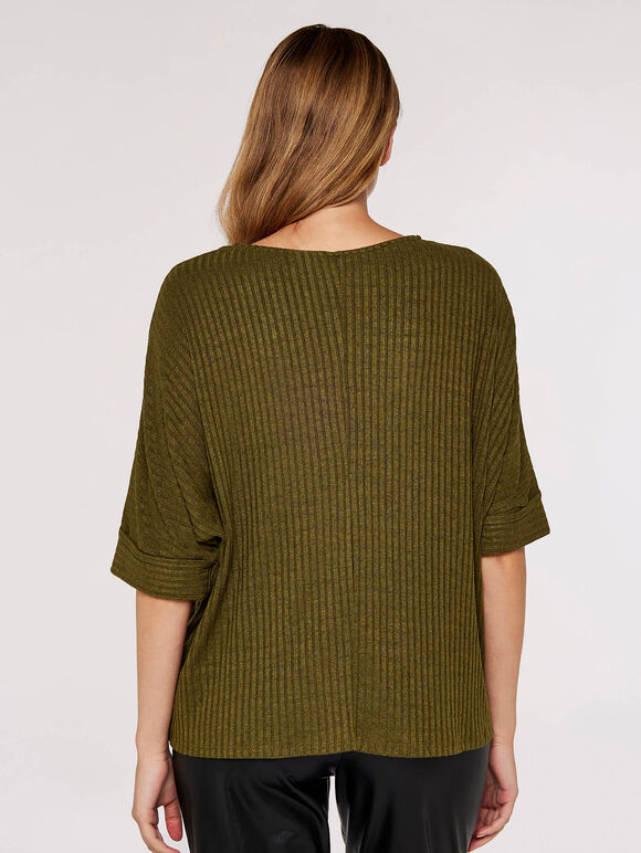 Rib Batwing Top, Khaki, large