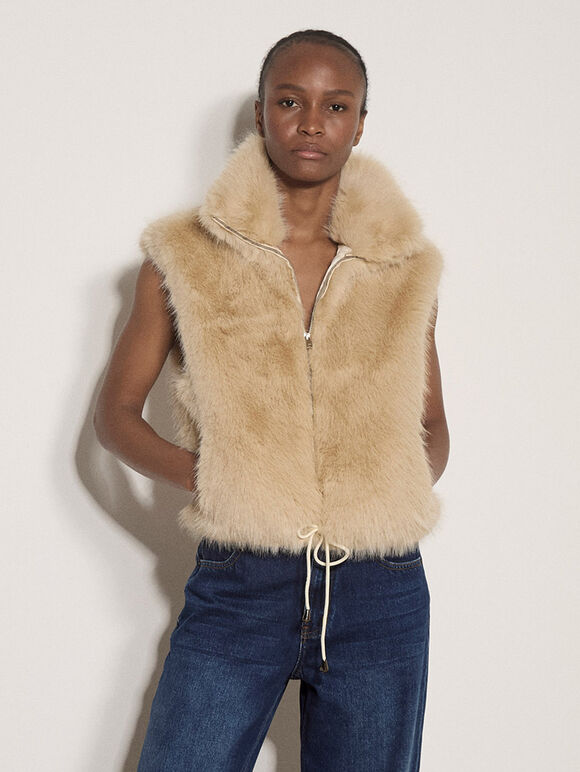 Faux Fur Gilet, Stone, large