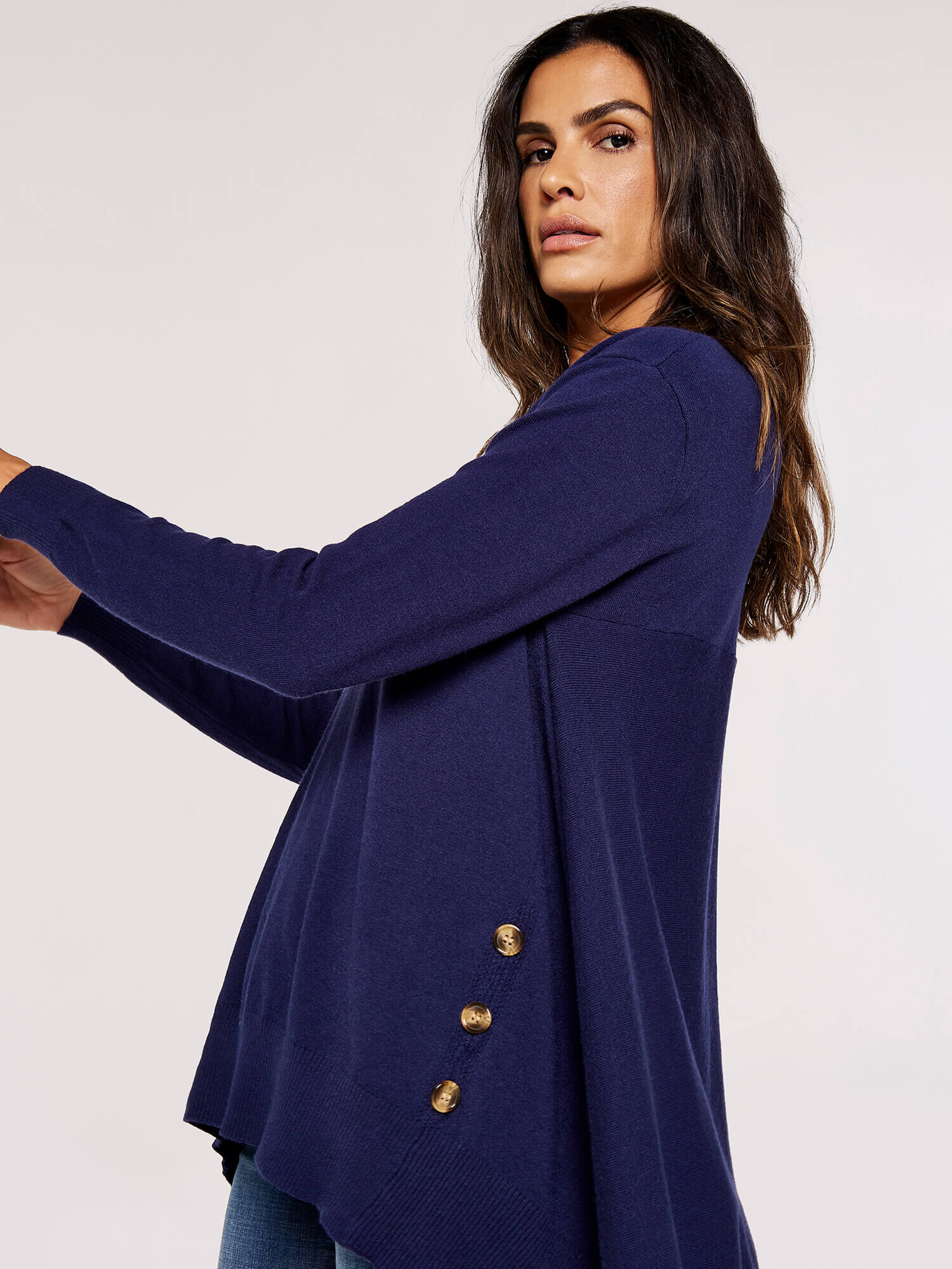 Longline Side Button Jumper Apricot Clothing