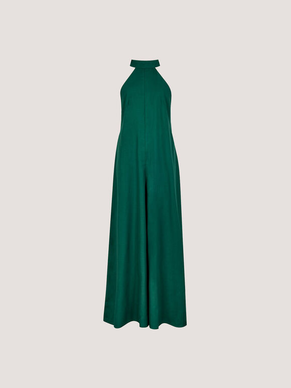 Halter Neck Wide-Leg Jumpsuit, Green, large