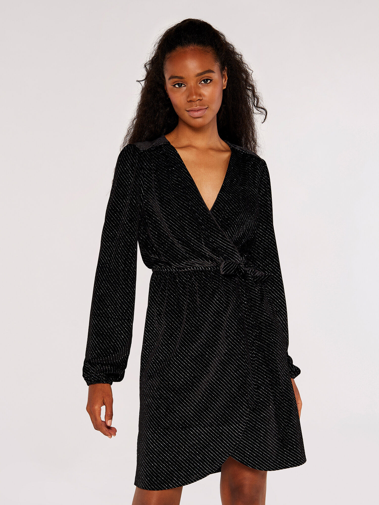 Black velvet wrap dress sales