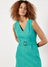 Linen Blend Belted Midi Dress, Blue, large