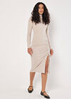 Ruched Knit Midi Dress, Stone, large