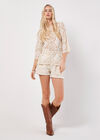 Cotton Blend Crochet Panel Top, Stone, large