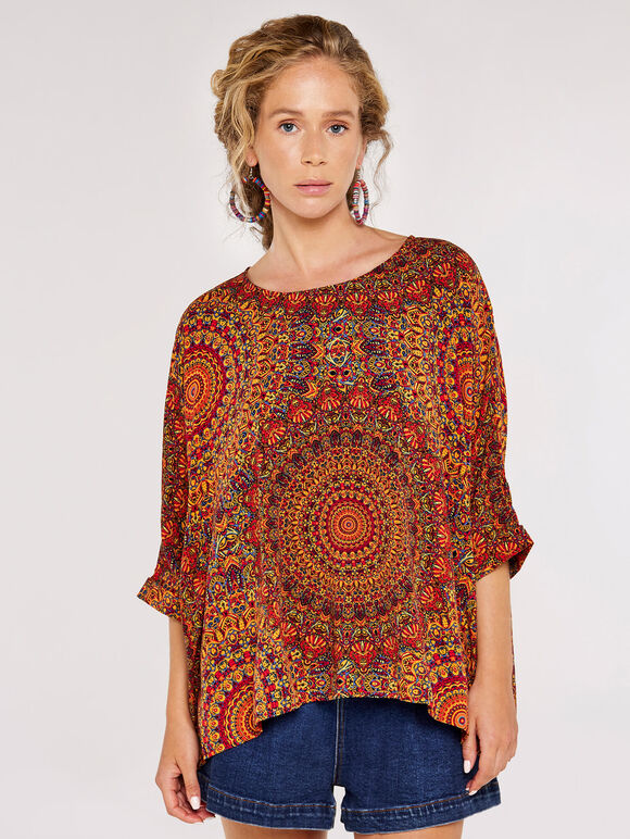 Moroccan Mandala Oversized Top, Red, large