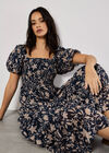 Sarasa Floral Tiered Midi Dress, Navy, large