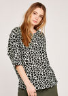 Giraffe Print Button Detail Top, Black, large