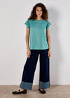 Soft Slub Ruffle Sleeve T-Shirt, Blue, large