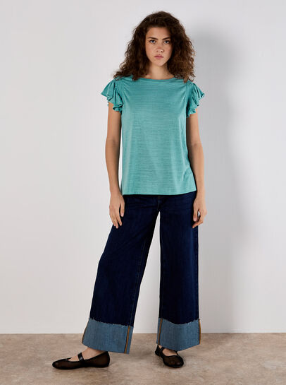 Soft Slub Ruffle Sleeve T-Shirt