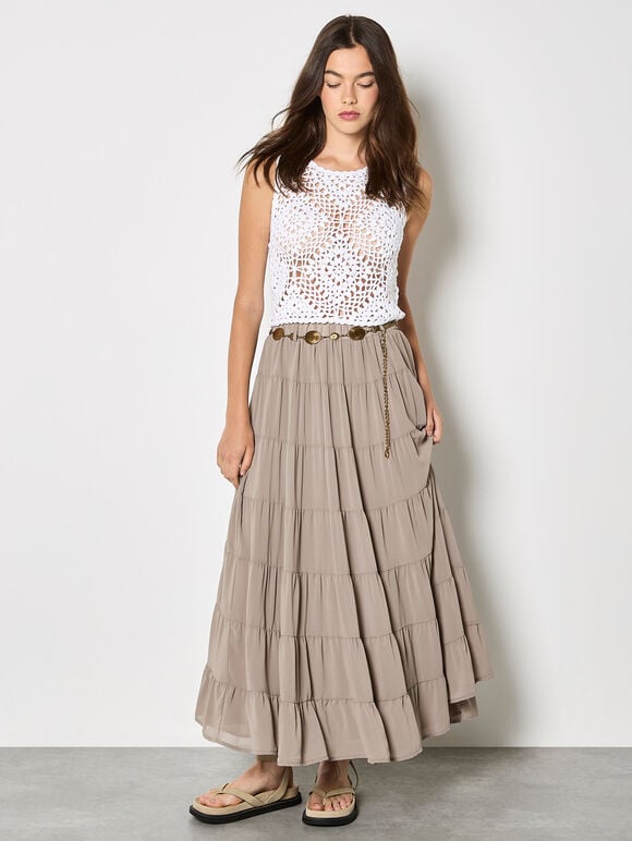 Diamond Hand-Knit Crochet Crop Top, White, large