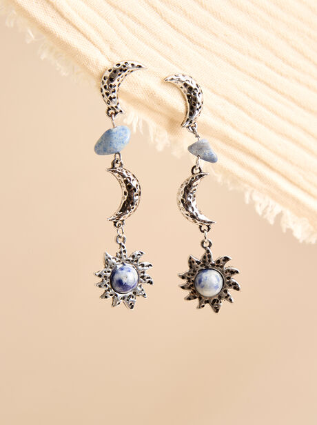 Silver Tone Celestial Stone Drop Earrings