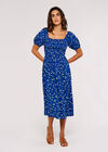 Floral Puff Sleeve Midi Dress, Blue, large