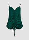 Ruched Front Satin Camisole Top, Green, large