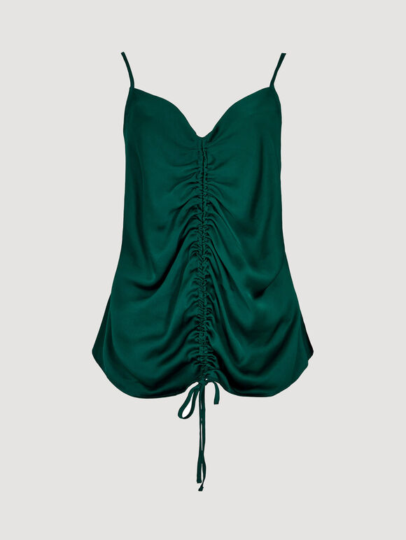 Ruched Front Satin Camisole Top, Green, large